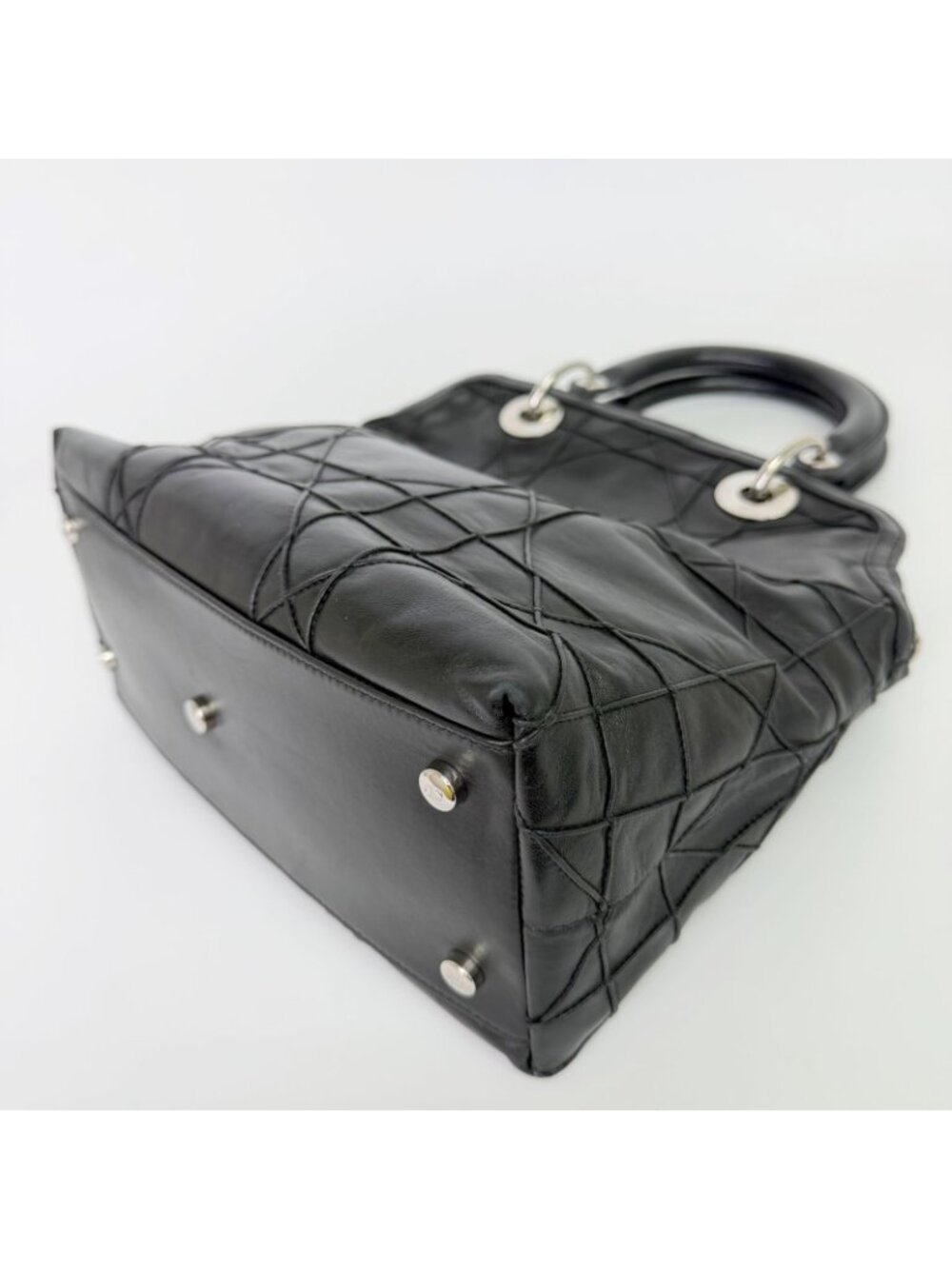 Dior Lady Cannage Large Shoulder Bag Leather Black Vintage - Picture 11 of 16